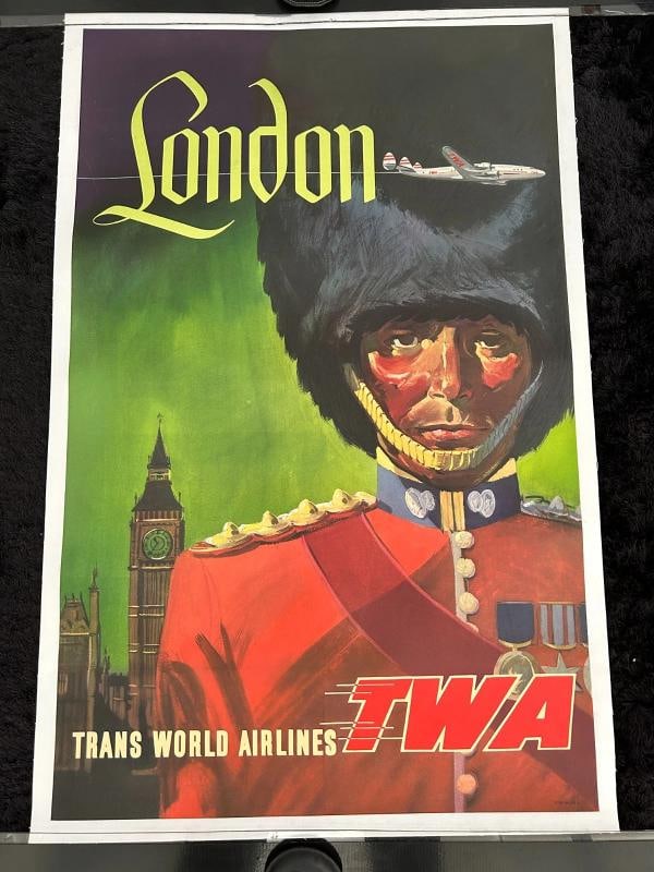 Original DAVID KLEIN TWA 1950s LONDONTravel Poster/PROFESSIONALLY LINEN LINED - 2