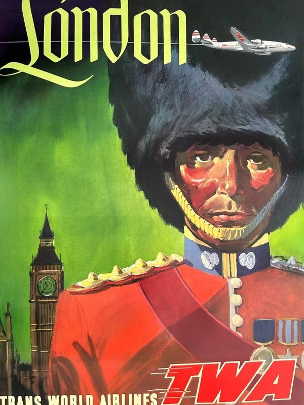 Original DAVID KLEIN TWA 1950s LONDONTravel Poster/PROFESSIONALLY LINEN LINED - 6