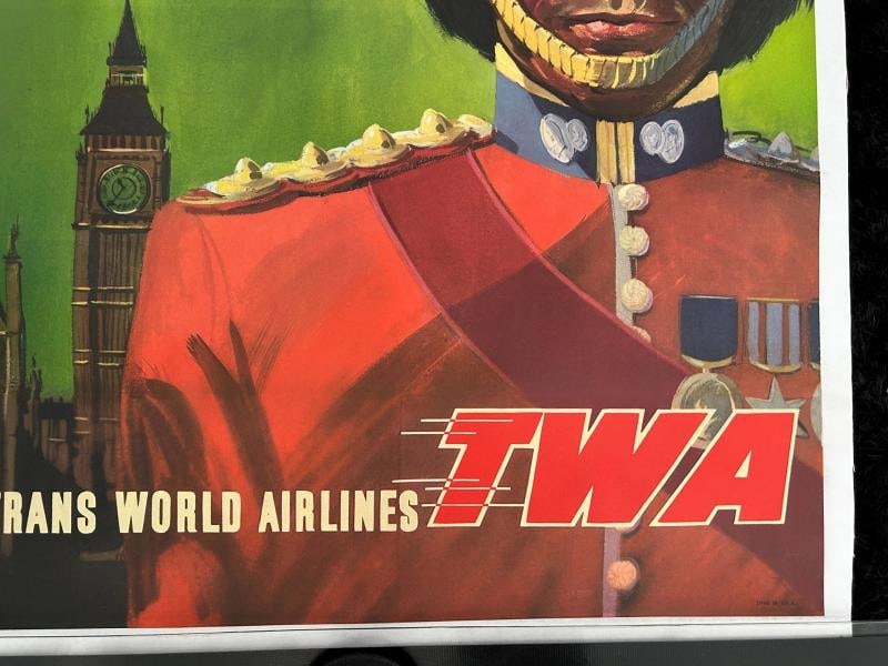 Original DAVID KLEIN TWA 1950s LONDONTravel Poster/PROFESSIONALLY LINEN LINED - 7