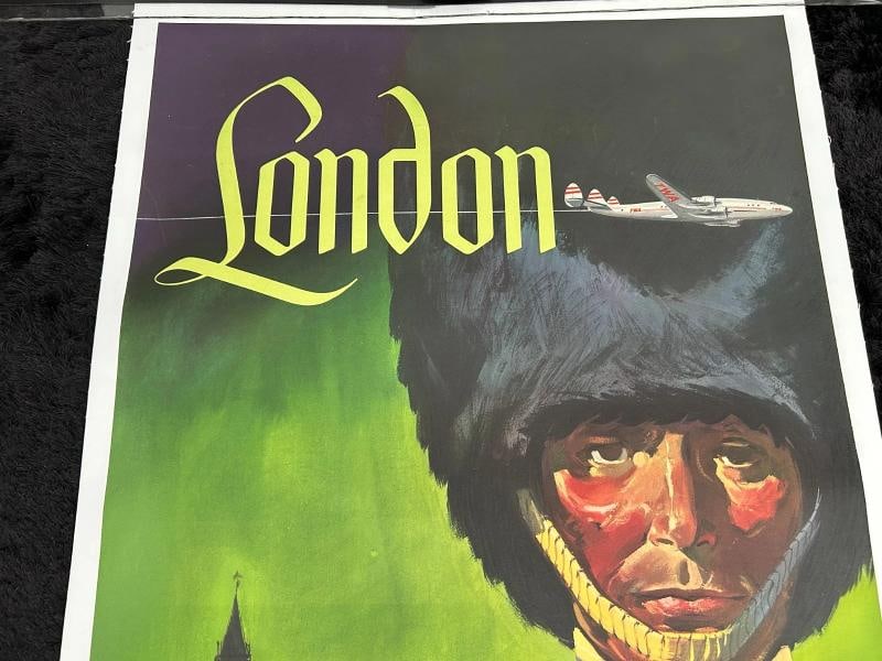 Original DAVID KLEIN TWA 1950s LONDONTravel Poster/PROFESSIONALLY LINEN LINED - 8