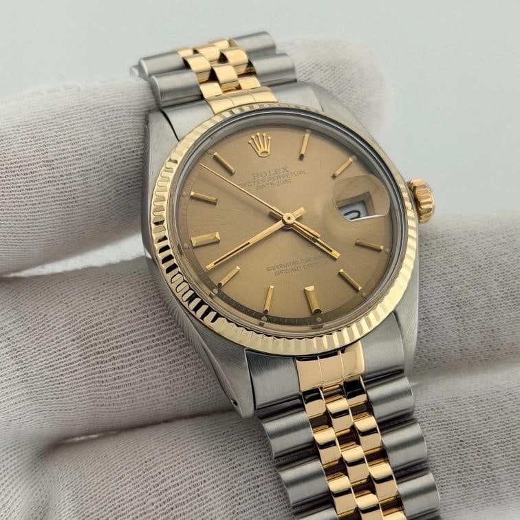 Vintage Rolex Datejust 1601 36mm Bronze Dial Pie Pan 18k Gold Stainless Steel - 4