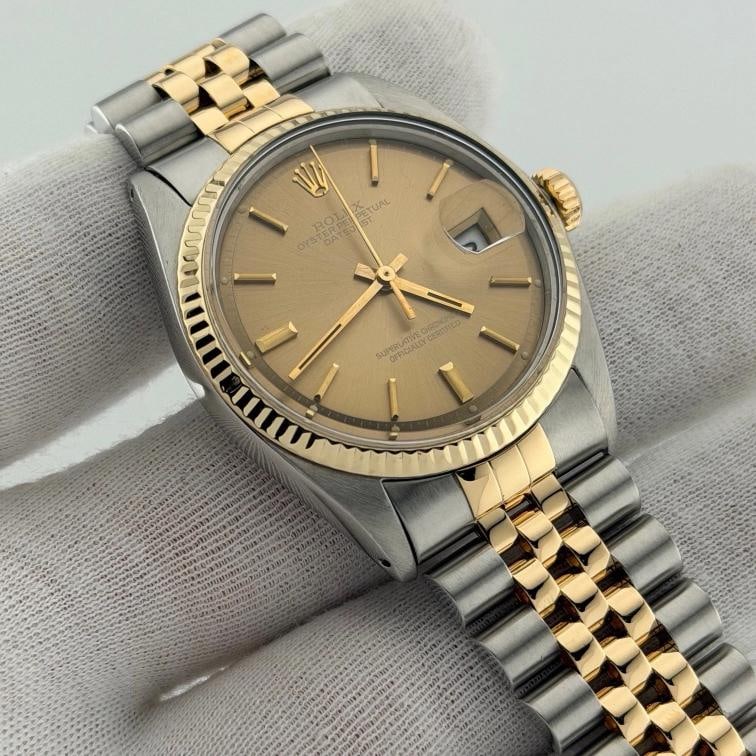 Vintage Rolex Datejust 1601 36mm Bronze Dial Pie Pan 18k Gold Stainless Steel - 5