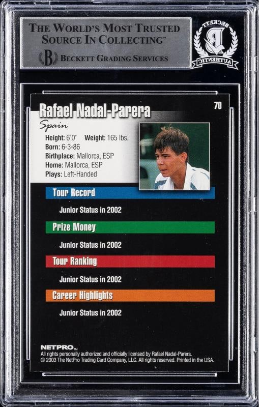 2003 Netpro #70 Rafael Nadal Rookie RC BAS Beckett Auto - 2