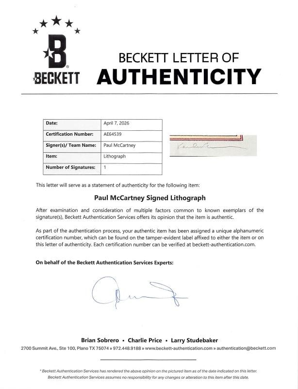 Paul McCartney Signed 16.5x23.5 Lithograph Limited Edition #69/100 (Beckett LOA) - 3