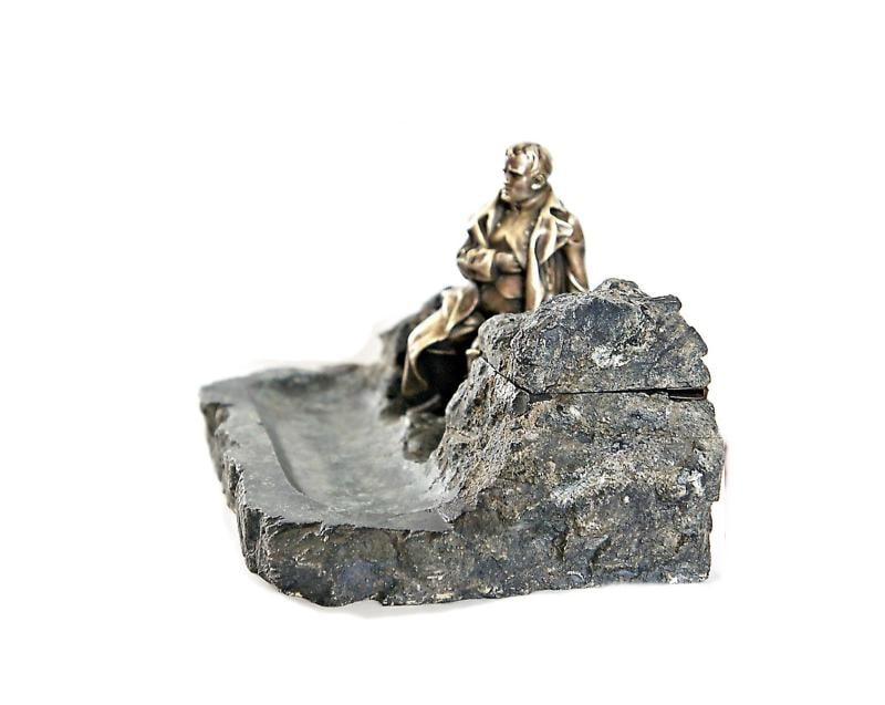 LOUIT Signed Vintage Inkwell Bronze Art Sculpture - 5