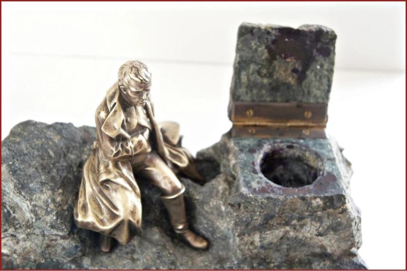 LOUIT Signed Vintage Inkwell Bronze Art Sculpture - 8