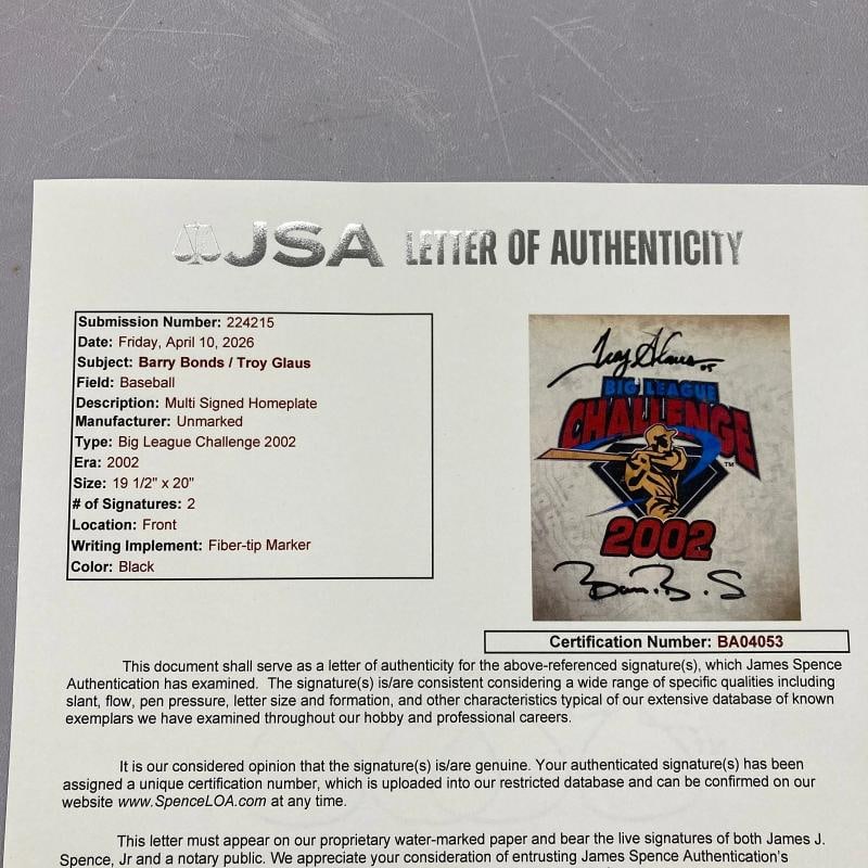Barry Bonds Signed 2002 All Star Game Big League Challenge Home Plate JSA COA - 8