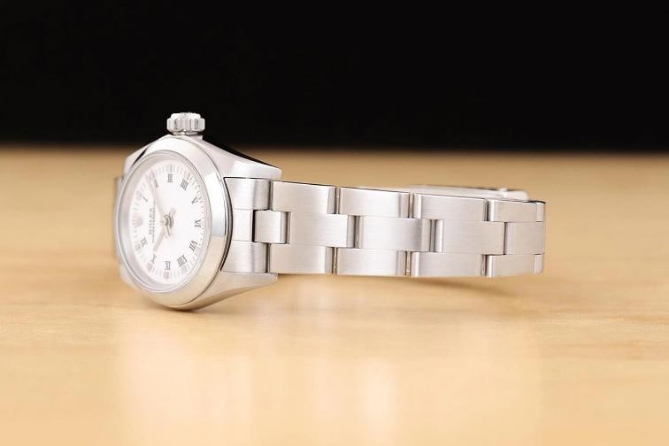 ROLEX LADIES OYSTER PERPETUAL 26MM 67180 WHITE ROMAN STAINLESS STEEL WATCH - 4