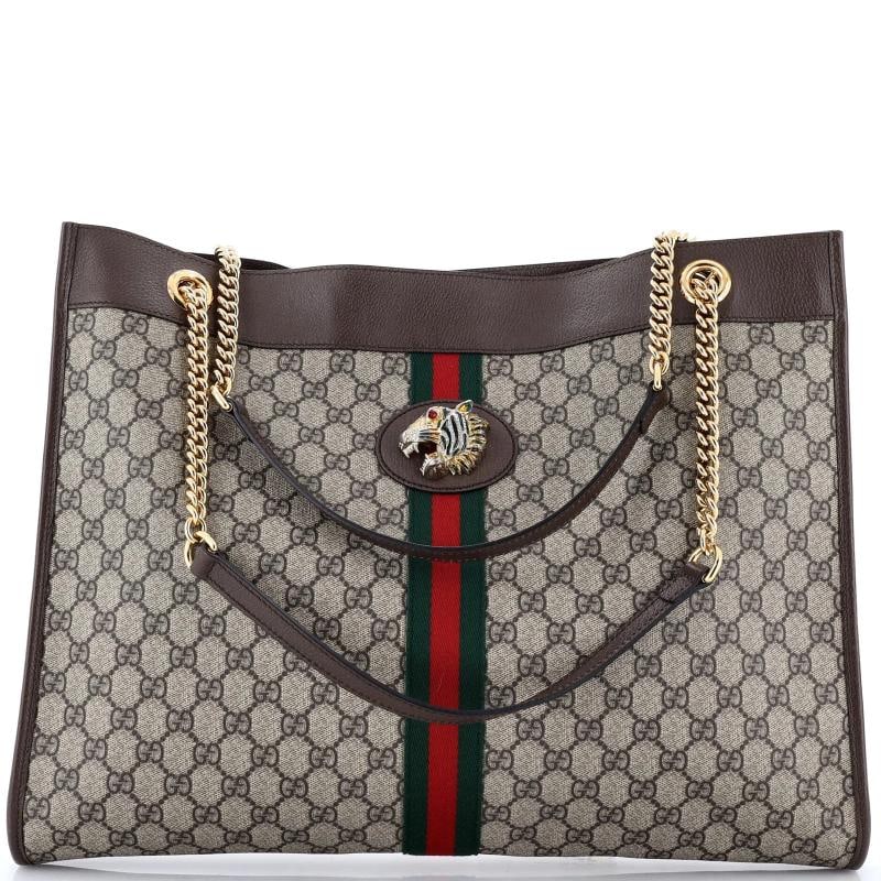 Gucci Rajah Chain Tote GG Coated Canvas Large: Accessories: Pochette, Dust Bag Measurements: Handle Drop 8", Height 14", Width 17.5", Depth 2.5", Strap Drop None". Condition: Pre-owned - Good,Brand: Gucci,Exterior Material: Canvas Coated,Style: