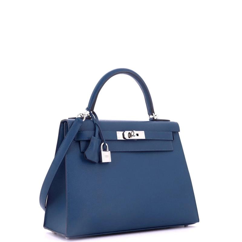 Hermes Kelly Handbag Blue Madame with Palladium Hardware 28 - 3