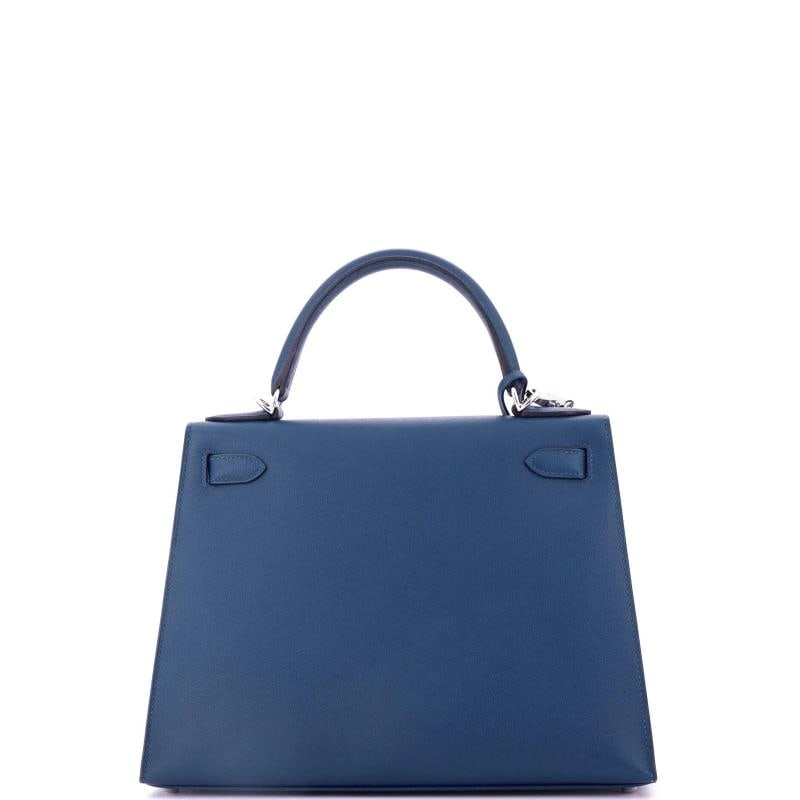 Hermes Kelly Handbag Blue Madame with Palladium Hardware 28 - 4