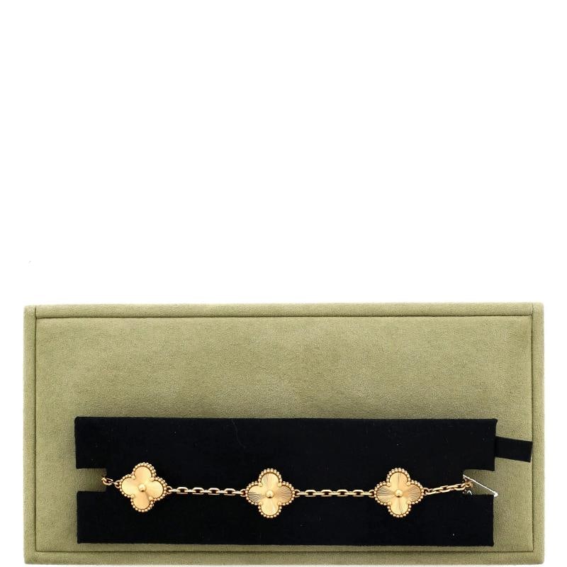 Van Cleef & Arpels Vintage Alhambra 5 Motifs Bracelet Guilloche 18K Yellow Gold - 2