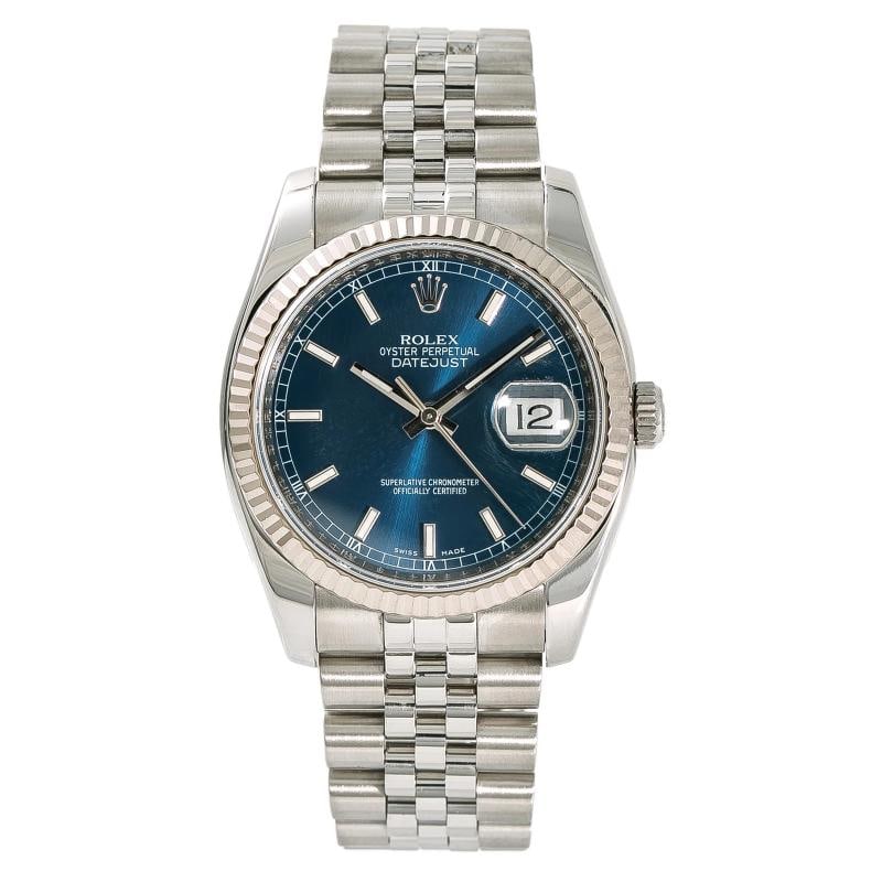 Rolex 116234 Datejust 2018 Card Jubilee Arabic Blue Dial Auto Unisex 36MM Watch: Case Size 36 mm Wrist Fit 7 inches Box No Papers Yes ( 2018) Condition ·Used - Good Full Specifications Brand Rolex Customized no Serial # 117xxxxx Gender Unisex Band Material Stainless Steel