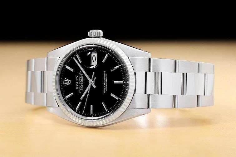ROLEX DATEJUST 1601 18K WHITE GOLD BLACK DIAL STAINLESS STEEL OYSTER WATCH - 2