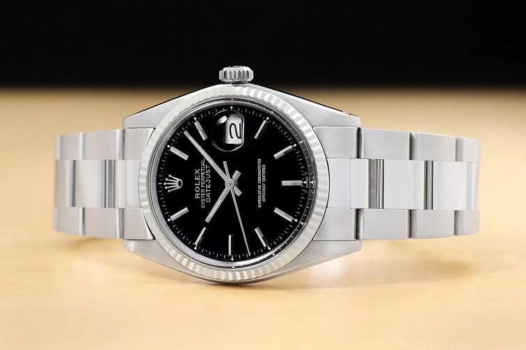ROLEX DATEJUST 1601 18K WHITE GOLD BLACK DIAL STAINLESS STEEL OYSTER WATCH - 3