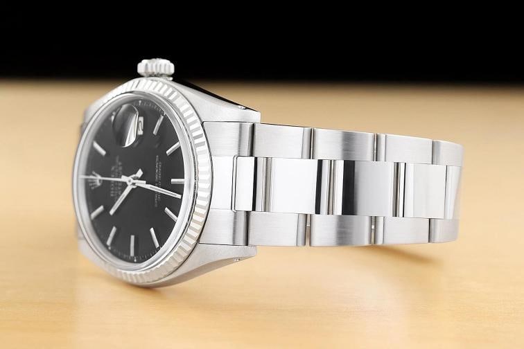 ROLEX DATEJUST 1601 18K WHITE GOLD BLACK DIAL STAINLESS STEEL OYSTER WATCH - 4