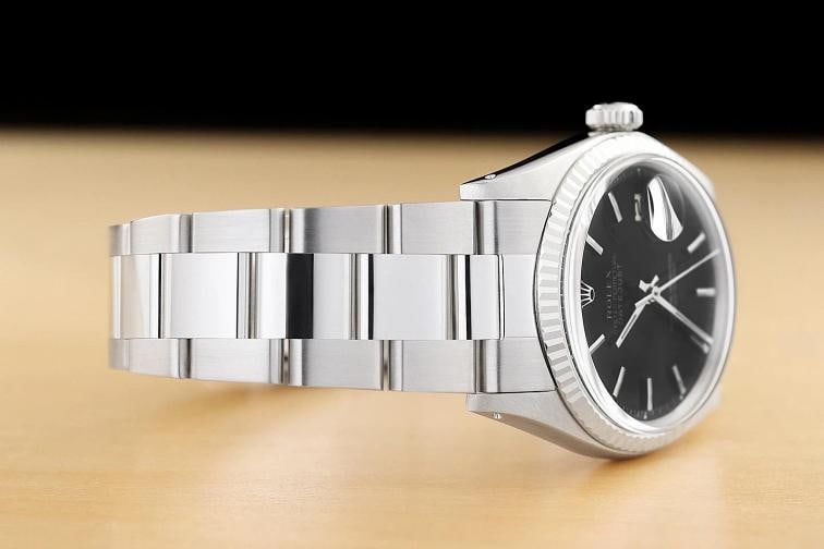 ROLEX DATEJUST 1601 18K WHITE GOLD BLACK DIAL STAINLESS STEEL OYSTER WATCH - 7