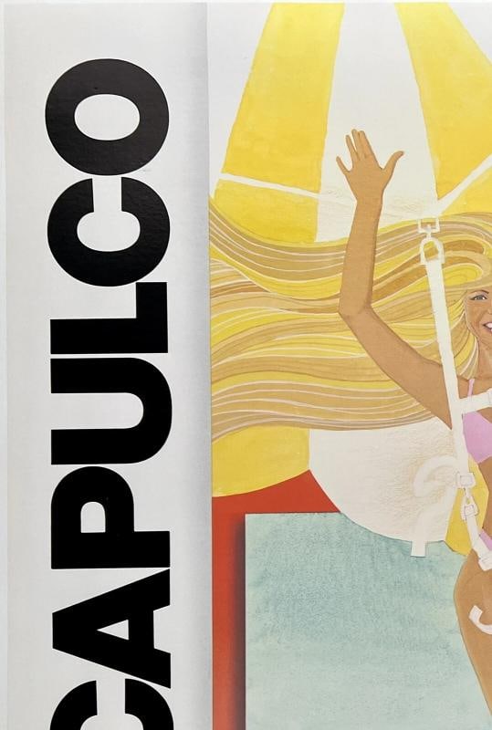 Original Vintage Poster ACAPULCO WESTERN AIRLINES Airline Travel Tourism LINEN - 2