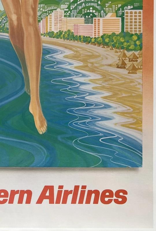 Original Vintage Poster ACAPULCO WESTERN AIRLINES Airline Travel Tourism LINEN - 5