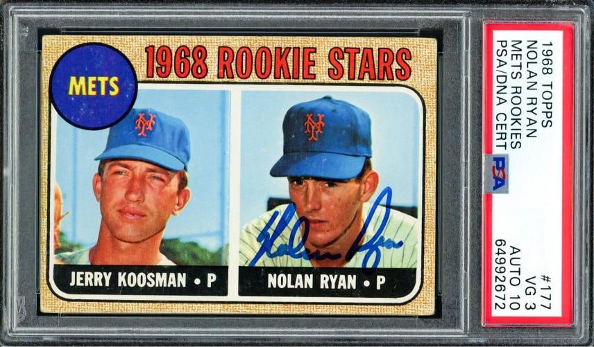 Nolan Ryan Signed 1968 Topps RC 177 New York Mets PSA 3 Sig 10 PSA/DNA (1 of 2)
