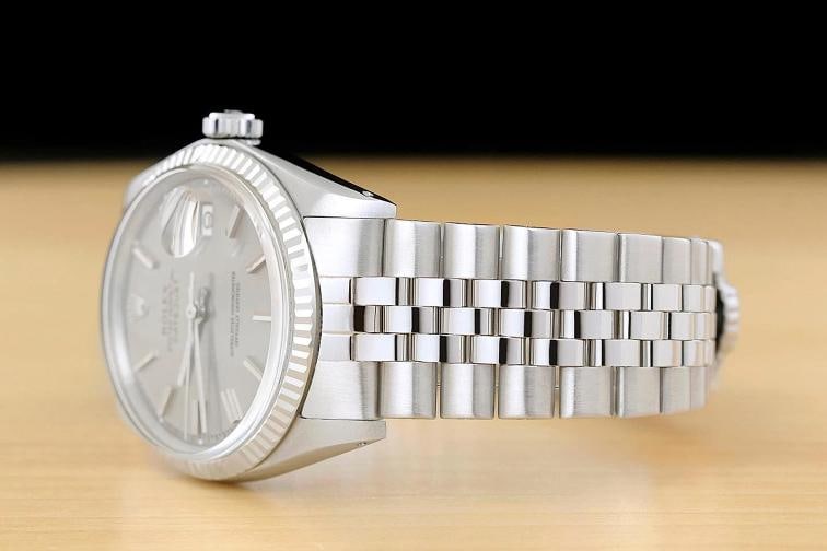 ROLEX DATEJUST 1601 GRAY DIAL 18K WHITE GOLD STEEL FOLDED BRACELET WATCH - 4