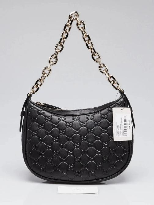 Gucci Black Guccissima Embossed Leather Half Moon Small Shoulder Bag - 10
