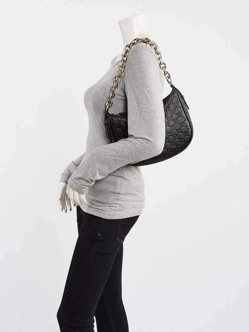 Gucci Black Guccissima Embossed Leather Half Moon Small Shoulder Bag - 2