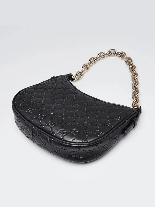 Gucci Black Guccissima Embossed Leather Half Moon Small Shoulder Bag - 3