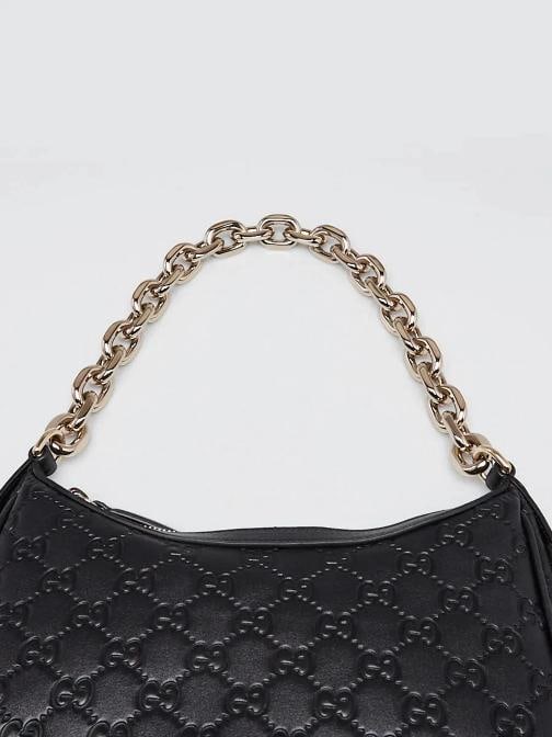 Gucci Black Guccissima Embossed Leather Half Moon Small Shoulder Bag - 6