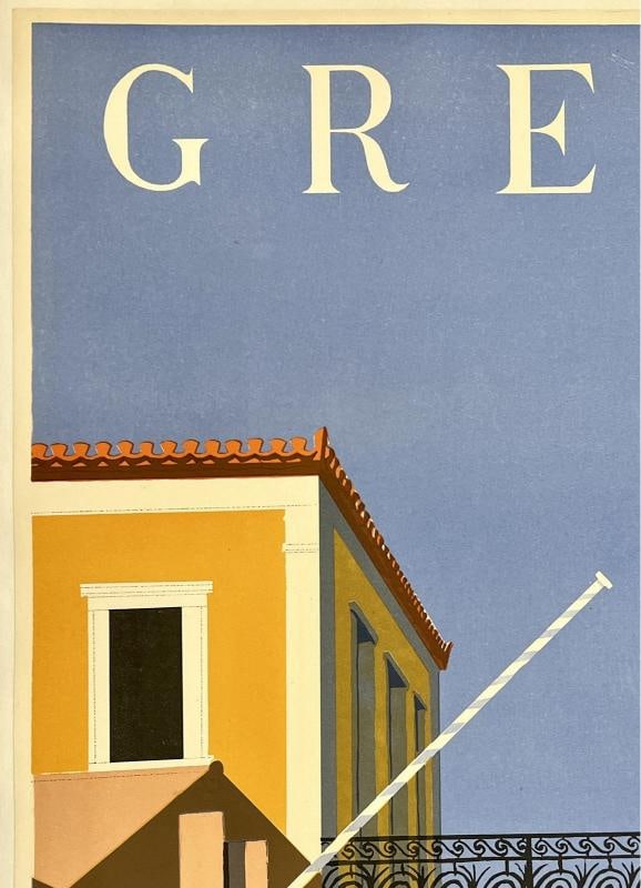 Original Vintage Poster GREECE ISLAND OF HYDRA Greek Travel Tourism LINEN - 2
