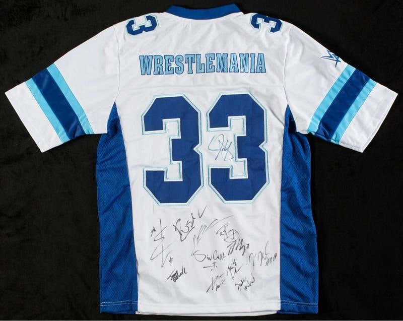 Wrestlemania Multi-Signed Jersey With 33 Signatures John Cena Beckett COA: Product: Jersey,Sport: Wrestling,Autograph Authentication: Beckett Authentication Services (BAS),Player: John Cena,League: WWE,Original/Reprint: Original