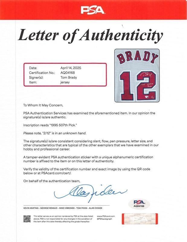 Tom Brady "1995 507th Pick" Signed M&N Authentic Jersey LE #2/12 BAS, FAN & PSA - 9