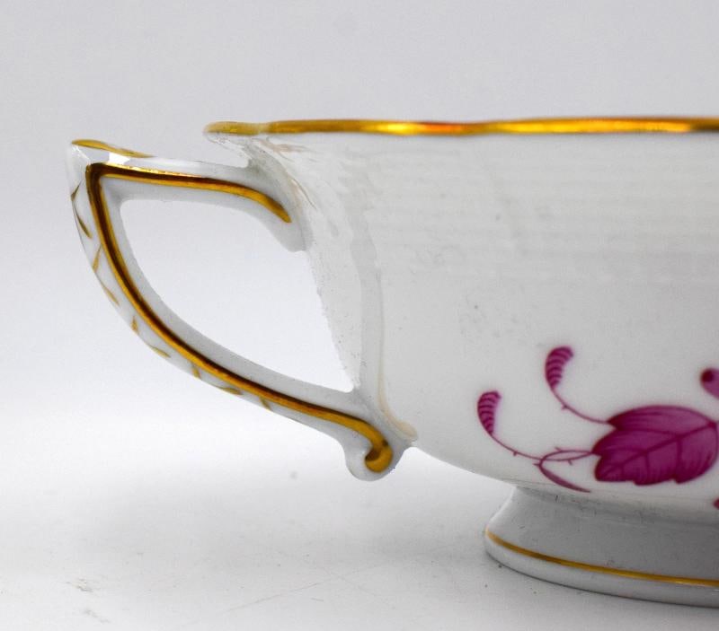 Set of 6 Herend Chinese Bouquet Raspberry Cream Soups & Underplates Hand Painted - 10
