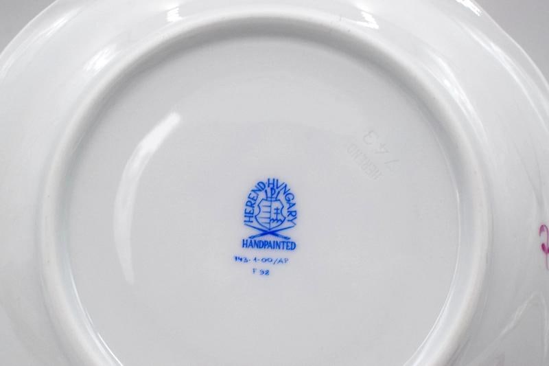 Set of 6 Herend Chinese Bouquet Raspberry Cream Soups & Underplates Hand Painted - 11