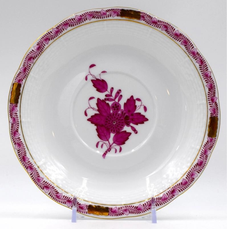 Set of 6 Herend Chinese Bouquet Raspberry Cream Soups & Underplates Hand Painted - 6