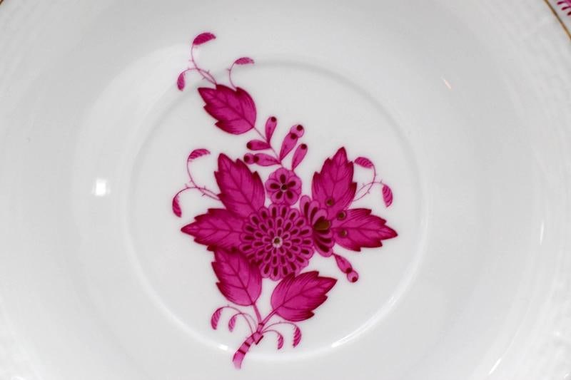 Set of 6 Herend Chinese Bouquet Raspberry Cream Soups & Underplates Hand Painted - 7