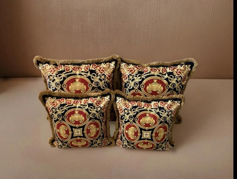 4 Custom Made Versace Pillows Lion And Urn Print Velvet Upholstery Fabric - 10