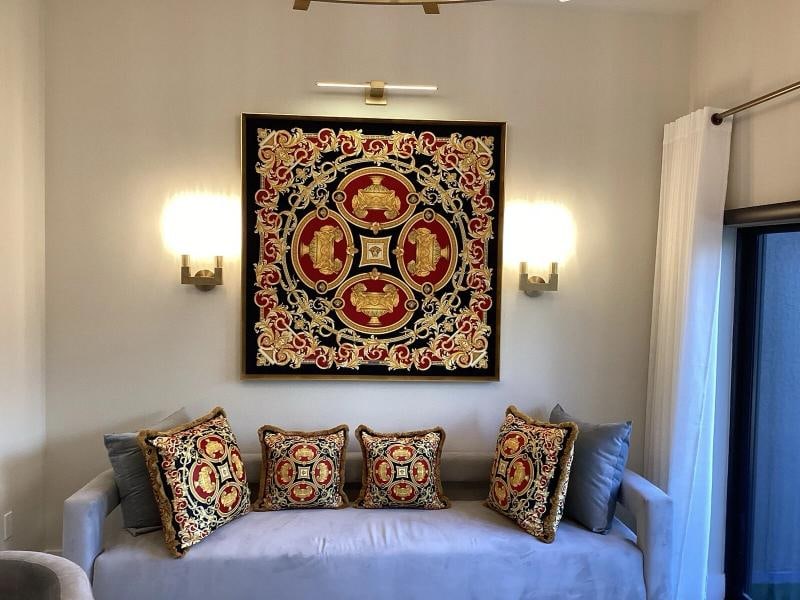 4 Custom Made Versace Pillows Lion And Urn Print Velvet Upholstery Fabric - 2