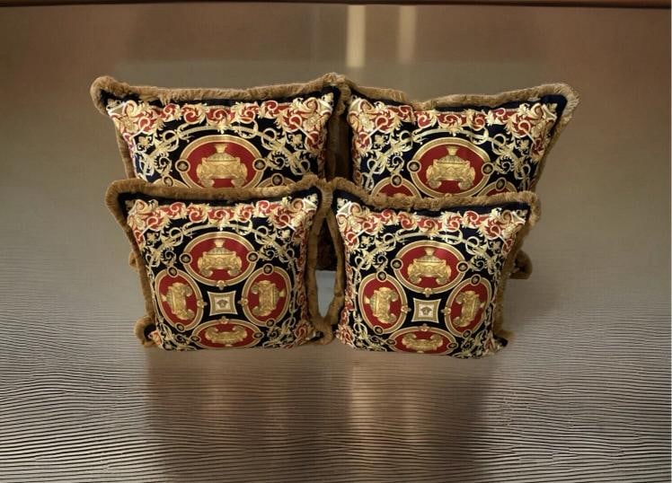 4 Custom Made Versace Pillows Lion And Urn Print Velvet Upholstery Fabric - 5