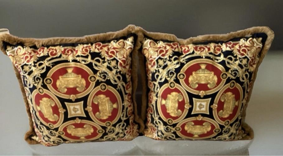 4 Custom Made Versace Pillows Lion And Urn Print Velvet Upholstery Fabric - 6