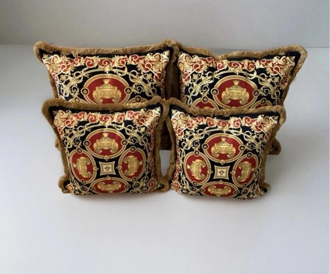 4 Custom Made Versace Pillows Lion And Urn Print Velvet Upholstery Fabric - 7