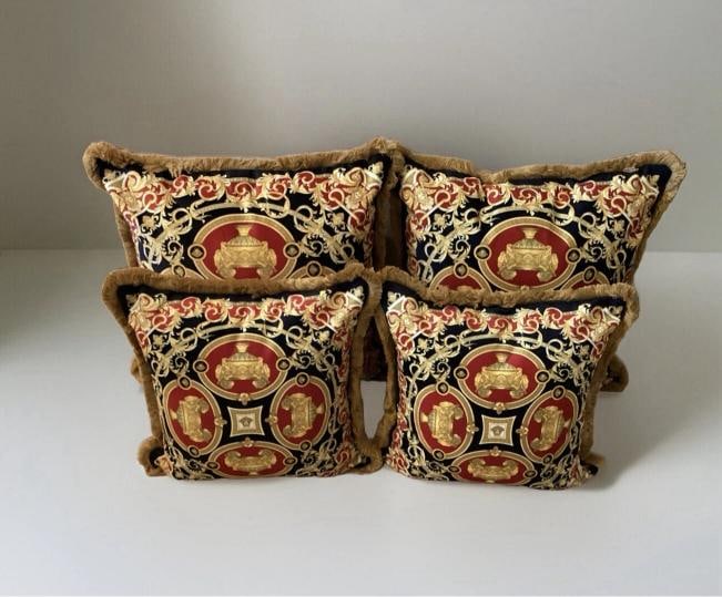 4 Custom Made Versace Pillows Lion And Urn Print Velvet Upholstery Fabric - 8