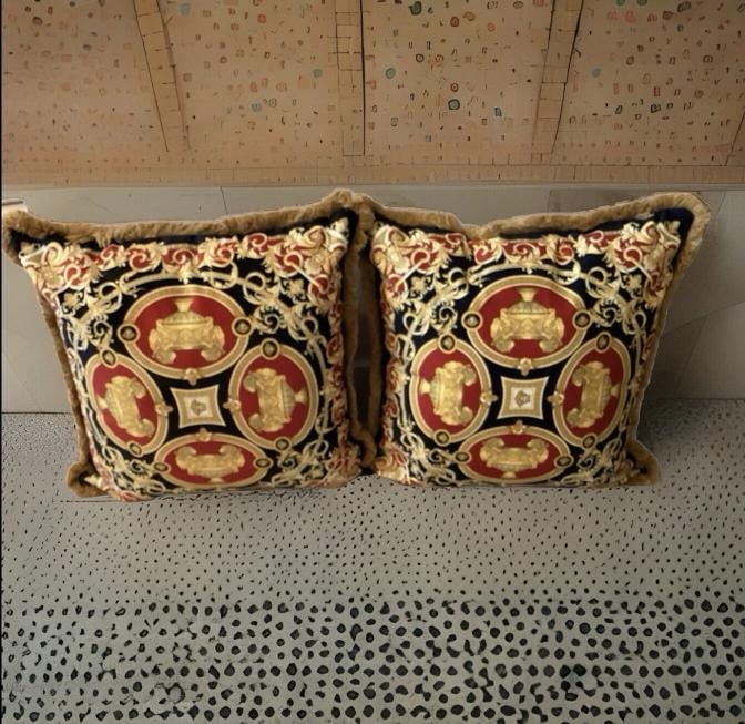 4 Custom Made Versace Pillows Lion And Urn Print Velvet Upholstery Fabric - 9