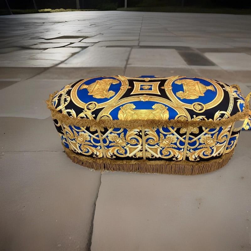 XL CUSTOM MADE VERSACE OTTOMAN VELVET LION AND URN VELVET WITH GOLD FRINGE - 10