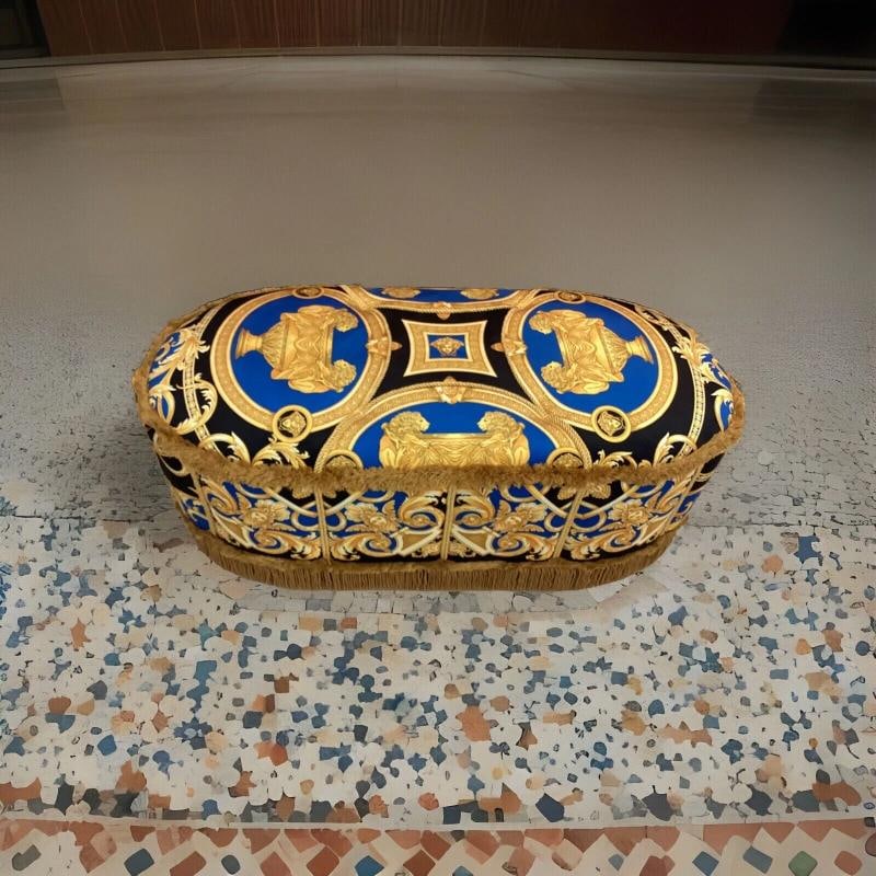 XL CUSTOM MADE VERSACE OTTOMAN VELVET LION AND URN VELVET WITH GOLD FRINGE - 11