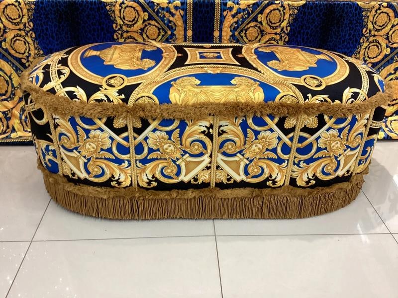 XL CUSTOM MADE VERSACE OTTOMAN VELVET LION AND URN VELVET WITH GOLD FRINGE - 12