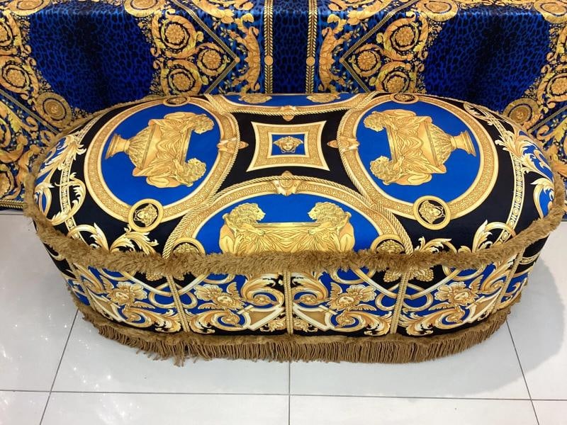 XL CUSTOM MADE VERSACE OTTOMAN VELVET LION AND URN VELVET WITH GOLD FRINGE - 4