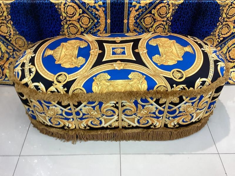 XL CUSTOM MADE VERSACE OTTOMAN VELVET LION AND URN VELVET WITH GOLD FRINGE - 5