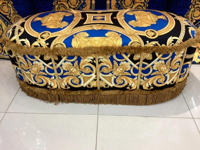XL CUSTOM MADE VERSACE OTTOMAN VELVET LION AND URN VELVET WITH GOLD FRINGE - 6