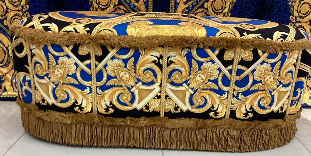 XL CUSTOM MADE VERSACE OTTOMAN VELVET LION AND URN VELVET WITH GOLD FRINGE - 7